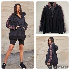 Free People Movement She Fly Jacket Anorak Embroidered purple Oversized large